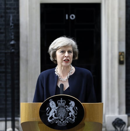 Theresa May in Downing Street after becoming prime minister: ‘Her speeches, both before and after becoming prime minister, are unified by post-liberal thinking.’