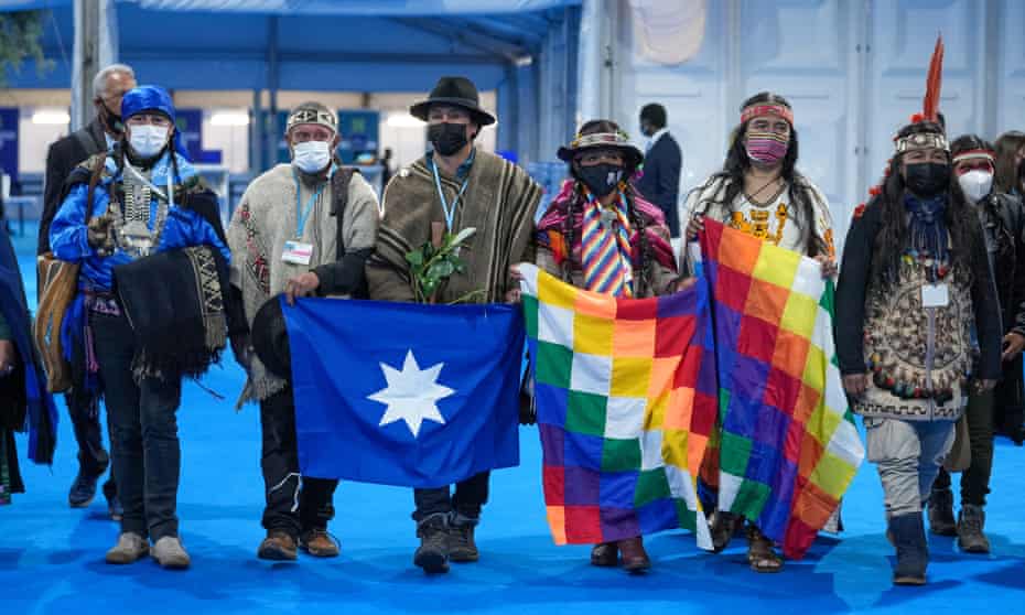 The Minga Indigena indigenous delegation arrive in the “action zone” at Cop26.