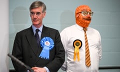 Jacob Rees-Mogg standing next to Barmy Brunch from The Official Monster Raving Loony party