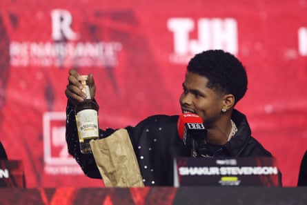 Shakur Stevenson, above, accused Teófimo López’s father and trainer of having a drinking problem during Thursday’s press conference at the Theater at Madison Square Garden.