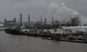 The Valero Houston Refinery is threatened by the swelling waters of the Buffalo Bayou.