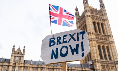 A pro-Brexit banner outside parliament.