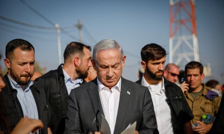 Benjamin Netanyahu arrives for a briefing near the Salem military post between Israel and the West Bank