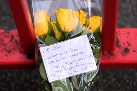 A floral tribute left in memory of John Robertson outside the City Ground.