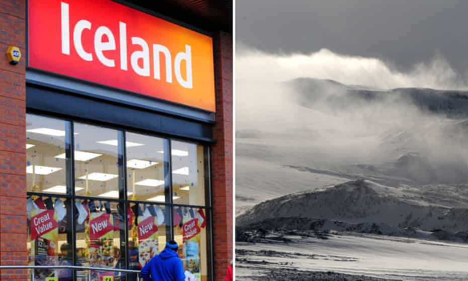 An Iceland shop in Derbyshire and the Langjökull glacier in Iceland. A cold war is in the offing over the use of the name.