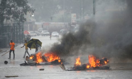 Barricades set alight during protests in Harare