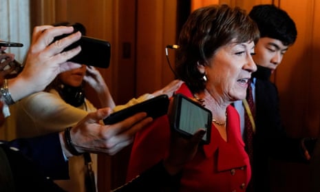Senator Collins departs after the Republican policy luncheon  in Washington<br>Senator Susan Collins (R-ME) speaks with reporters after the Republican policy luncheon on Capitol in Washington, U.S., February 4, 2020. REUTERS/Joshua Roberts