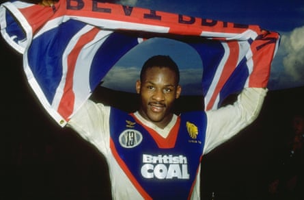 Ellery Hanley celebrates after Great Britain’s win against Australia at Wembley in 1990.
