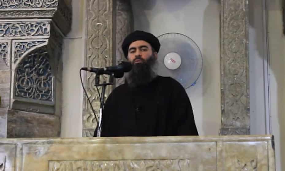 Isis propaganda video from 2014, said to be showing Abu Bakr al-Baghdadi.