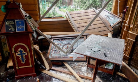 A view of damage inside a church following a missile strike in Odesa, southern Ukraine.