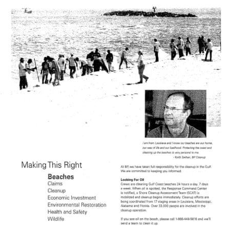 Ad says 'making this right' and shows a line of people along the shoreline