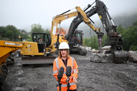 Rachel Reeves speaking to the media during a visit to a coal tip in Port Talblot today.