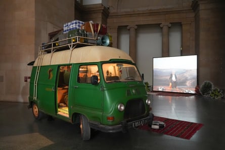 Zineb Sedira artworkA 1960s French van projecting a film during a preview for Zineb Sedira’s When Words Fall Silent, Cinema Speaks commissioned for the neo-classical Duveen Galleries in Tate Britain, London.