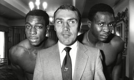 Alan Minter, centre, with fellow boxers, Frank Bruno and Funso Banjo, in 1982.