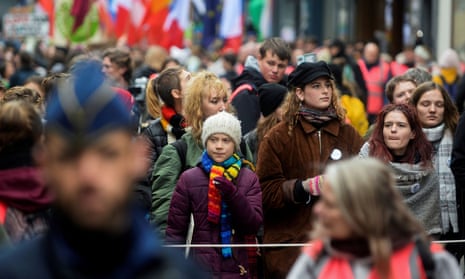 Greta Thunberg leads a climate march in Brussels, Belgium, on 6 March