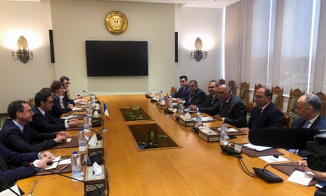 French foreign minister Stéphane Séjourné attends a meeting with his Egyptian counterpart Sameh Shoukry, at the New Administrative Capital (NAC) east of Cairo, Egypt, 1 May.