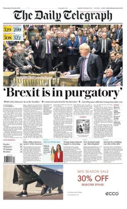 Daily Telegraph front page 23.10.19