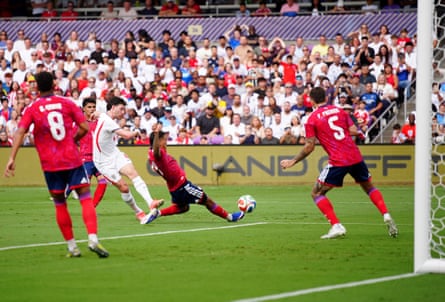 Declan Rice (third left) scores for England successful nan friends triumph against Costa Rica