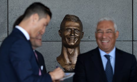Cristiano Ronaldo unveiling his bust at Madeira airport last year.