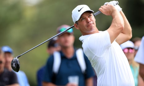 Paul Casey tees off on the 18th at Augusta during a practice round for the 2022 Masters