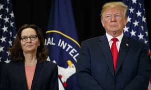 Donald Trump stands with incoming CIA director Gina Haspel during her swearing-in ceremony at CIA headquarters on 21 May. 5362.jpg?w=300&q=55&auto=format&usm=12&f