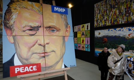 Russian artist Alexey Sergienko’s artwork titled The Peace (2017) on display in St Petersburg, Russia, 12 March 2025.