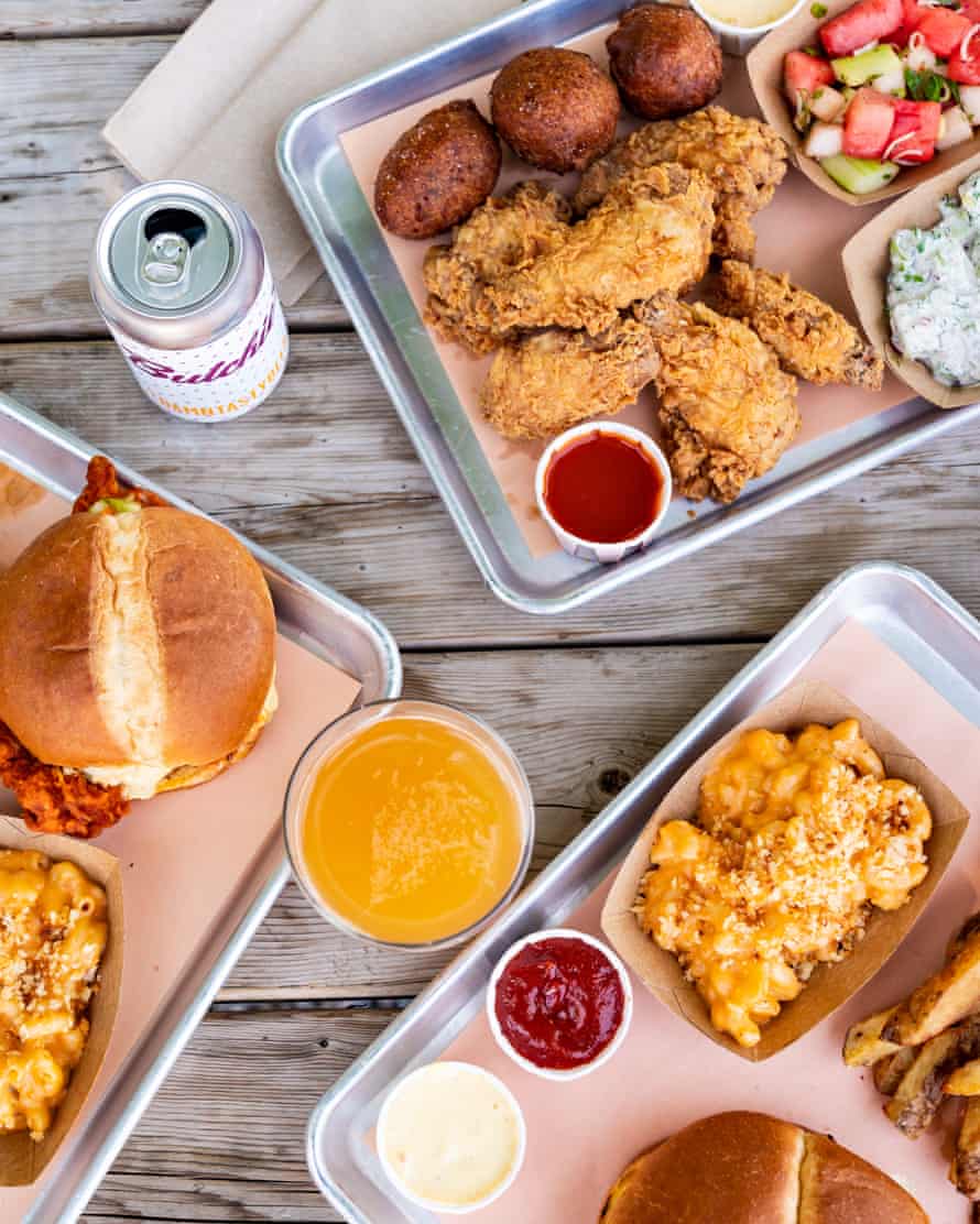 From eggs benedict to the ultimate bacon roll: Toronto’s best places to eat | Welcome to Ontario, Canada 15 Three trays of food: Hot Nashville Chicken Sandwich, Mac n Cheese, Fried Chicken Wings, Hush Puppies, Watermelon and Cucumber Salads Smoked pork shoulder, watermelon salad, hush puppies (Hush puppies are a small savory deep fried round ball made from cornmeal batter, served with our remy sauce )