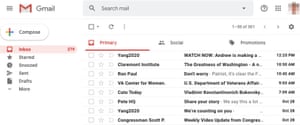 A screenshot of the tabbed inbox featuring the default categories: Primary, Social, and Promotions.