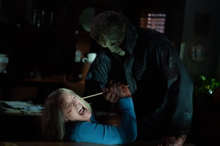 Hello again … Curtis and James Jude Courtney as Michael Myers in Halloween Ends.