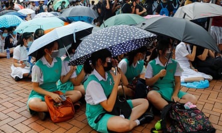 Students protest at Edinburgh Place in Hong Kong on Monday.
