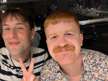 A selfie of Dec and David pulling the peace sign