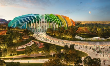 At artist’s impression of the as-yet-unconstructed Qiddiya Coast Stadium in Saudi Arabia