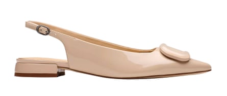 nude patent leather slingback with a toe detail