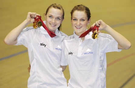 Victoria Pendleton (on left) and Lizzie Armitstead at the track cycling world championships in 2008