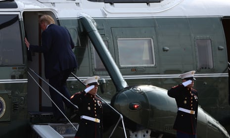 President Trump boarding Marine One at Stansted Airport