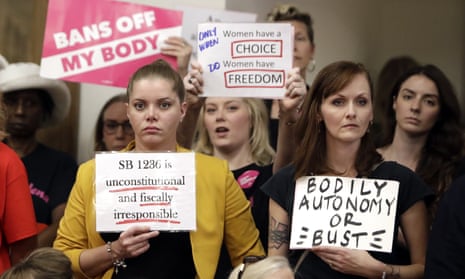 People wait in August 2019 for a senate hearing to discuss a six-week abortion ban, or possibly something even more restrictive in Nashville, Tennessee, four years after Tennessee passed a law requiring a 48-hour waiting period for women seeking abortions.