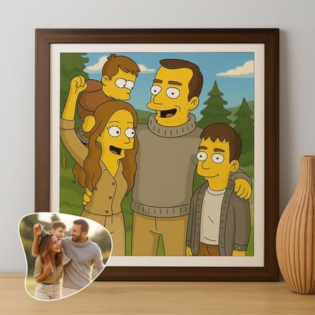 Retrato de família Simpsons personalizado em moldura na mesa