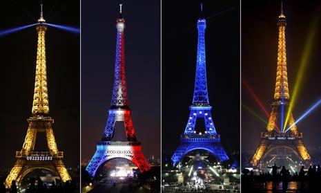 Four shots of the Eiffel Tower marking different events.