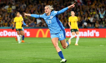 England’s Alessia Russo celebrates scoring their third goal against Australia