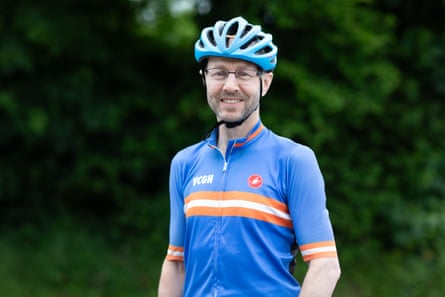 Stephen Street wearing a bike helmet