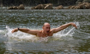 Vladimir Putin swims in a Siberian lake in 2009.