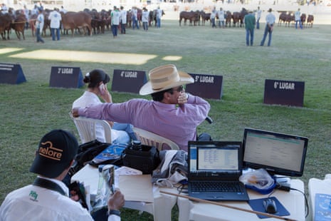 Mario Marcio, the then president of the animal judging rink at Expozebu, observes the track and animals. Nearly 2000 animals were registered at Expozebu in 2017 and the judging panel welcomes and rewards animals that present better quality and physical size. Uberaba, Brazil, 2013