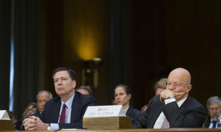 FBI director James Comey (left), and National Intelligence Director James Clapper, testify before the Senate hearing on Russian intelligence activities.