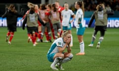 CJ Bott of New Zealand reacts after her team exited the Women's World Cup