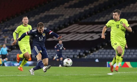 Ryan Fraser puts Scotland in front against the Czech Republic at Hampden Park.