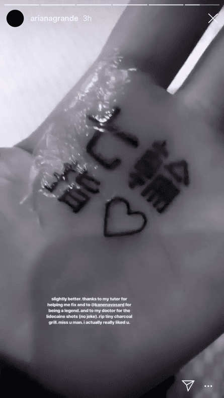 Ariana Grande’s Instagram story revealed an addition to the tattoo