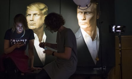 Portraits of Donald Trump and Vladimir Putin in a pub in Moscow