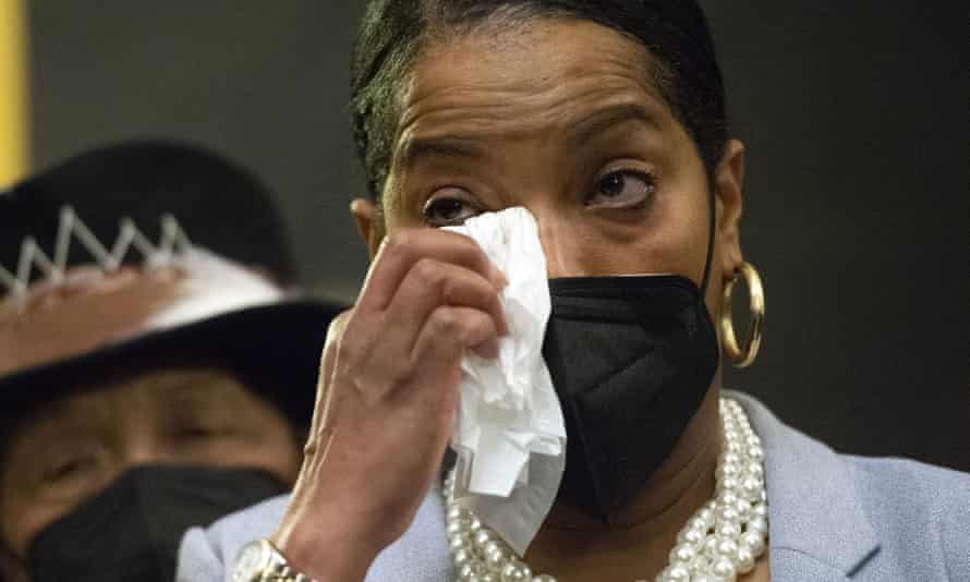 Jahana Hayes, a Democratic Congresswoman in Connecticut, wipes a tear as Jackson is confirmed.