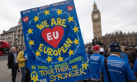 A pro-EU placard at a protest outside the Houses of Parliament
