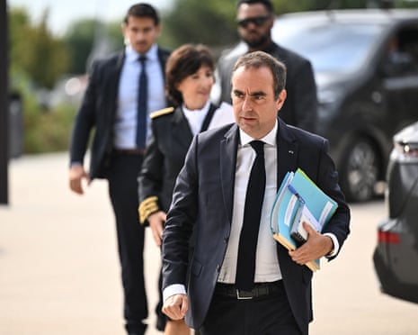 France's prime minister Sébastien Lecornu arrives for a meeting with officials at Technowest in Merignac, on the outskirts of Bordeaux, south-western France.